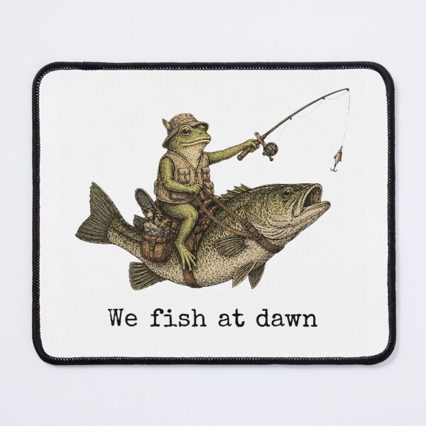 Item preview, Vintage Frog Riding Bass Fish Fishing At Dawn Whimsical Cottagecore Art designed and sold by DienesAngele.