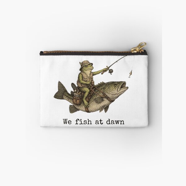 Item preview, Vintage Frog Riding Bass Fish Fishing At Dawn Whimsical Cottagecore Art designed and sold by DienesAngele.