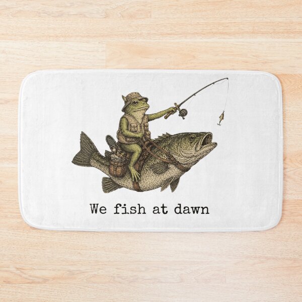 Item preview, Vintage Frog Riding Bass Fish Fishing At Dawn Whimsical Cottagecore Art designed and sold by DienesAngele.