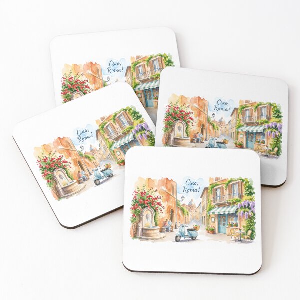 Item preview, Ciao Roma Watercolor Street Scene – Italian Village Café & Vespa Art designed and sold by Ramona-Gliga.