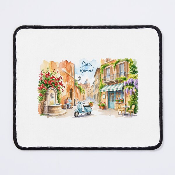 Item preview, Ciao Roma Watercolor Street Scene – Italian Village Café & Vespa Art designed and sold by Ramona-Gliga.