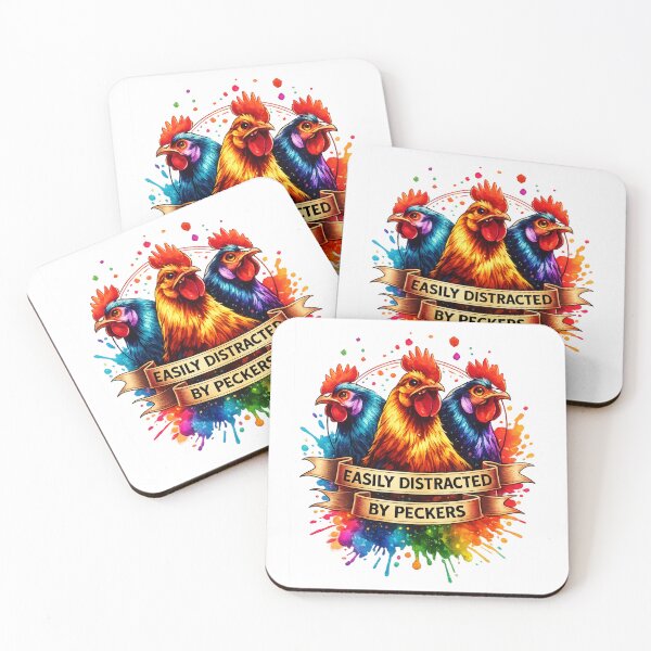 Item preview, Easily Distracted by Peckers Funny Colorful Rooster designed and sold by INKRebelGraphic.