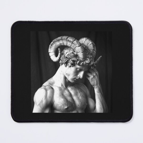 Item preview, Black and White Aries Ram Horn Man Portrait designed and sold by inkoutninja.