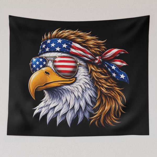 Item preview, Patriotic American Bald Eagle With Mullet Haircut Wearing Sunglasses And Bandana designed and sold by YubitaLeLe.