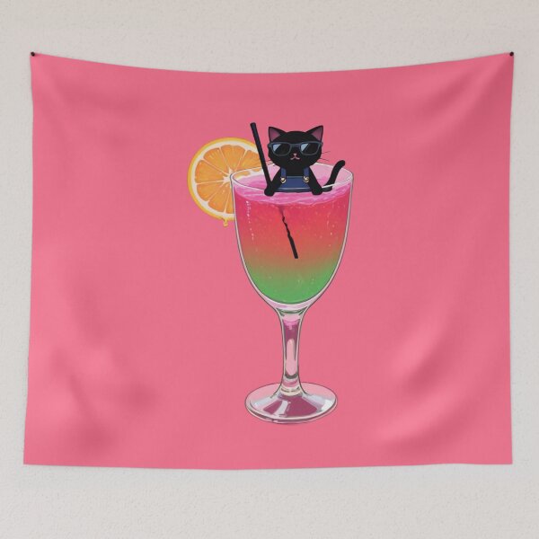 Item preview, Cool Black Cat Cocktail - Whimsical Summer Drink Art designed and sold by BLUESKY11a.