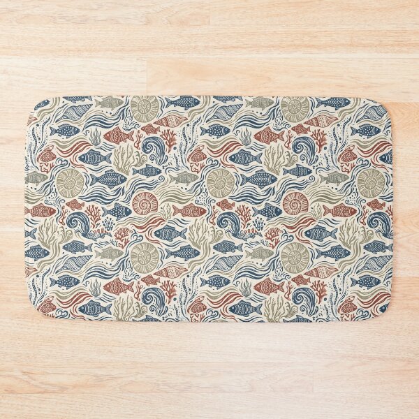 Item preview, Coastal Marine Life Folk Art Seamless Pattern designed and sold by SplashTastic.