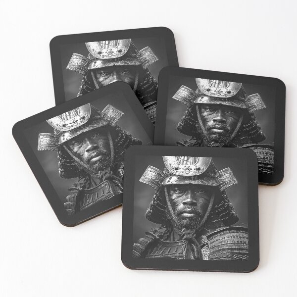 Item preview, Black and White Samurai Warrior Close-Up Portrait designed and sold by inkoutninja.