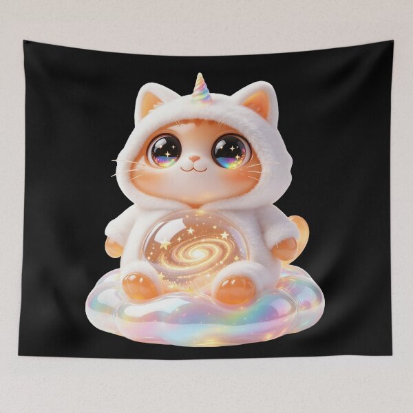 Item preview, Emerald Cat - Magical Unicorn Dream: The Starry Rainbow Guardian designed and sold by ABYSSLAB.