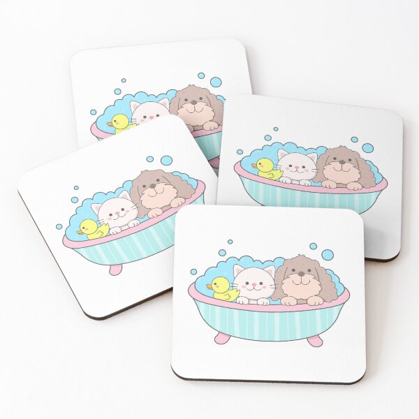 Item preview, Cute Cat and Puppy Bath Time with Rubber Duck designed and sold by nuchz.