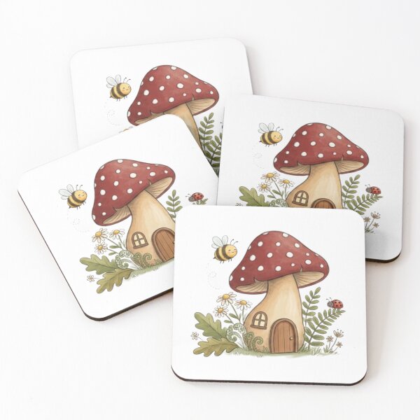 Item preview, Whimsical Magical Mushroom House with Cute Little Bee designed and sold by Artgirldhanya.
