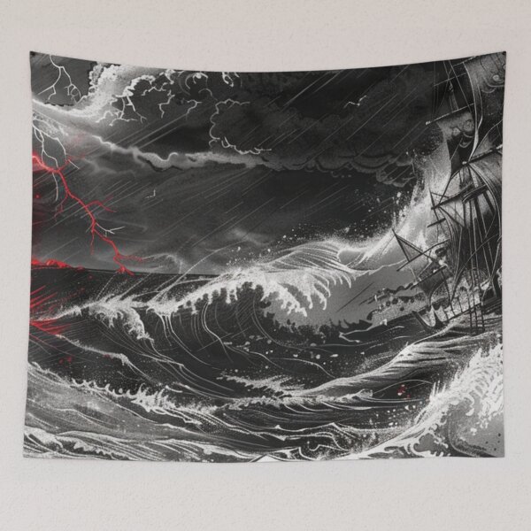 Item preview, Viking Drakkar Ragnarok Storm Hoodie / Deskmat – Red Lightning Grimdark Art designed and sold by VectorForge.