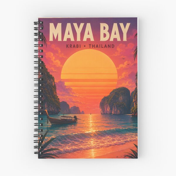 Item preview, Maya Bay Thailand Vintage Travel Poster with Tropical Sunset Illustration  Description designed and sold by Spirit of Siam.