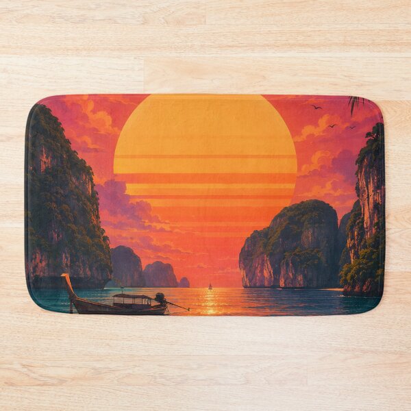 Item preview, Maya Bay Thailand Vintage Travel Poster with Tropical Sunset Illustration  Description designed and sold by Spirit of Siam.