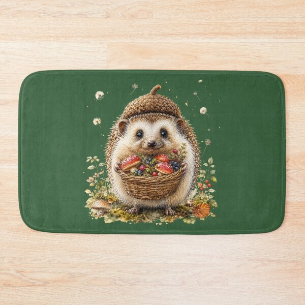 Item preview, Mushroom Forager Hedgehog Cottagecore Woodland designed and sold by MagicMakerPh.