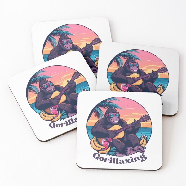 Artikelvorschau, Gorillaxing Urlauber mit Gitarre und Cocktail   - Retro Illustration entworfen und verkauft von MarrysLifestyle.