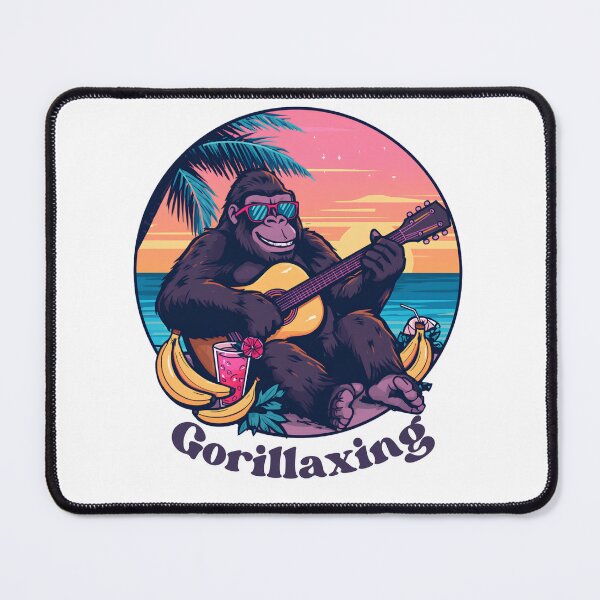 Item preview, Gorillaxing vacationer with guitar and cocktail - Retro illustration designed and sold by MarrysLifestyle.