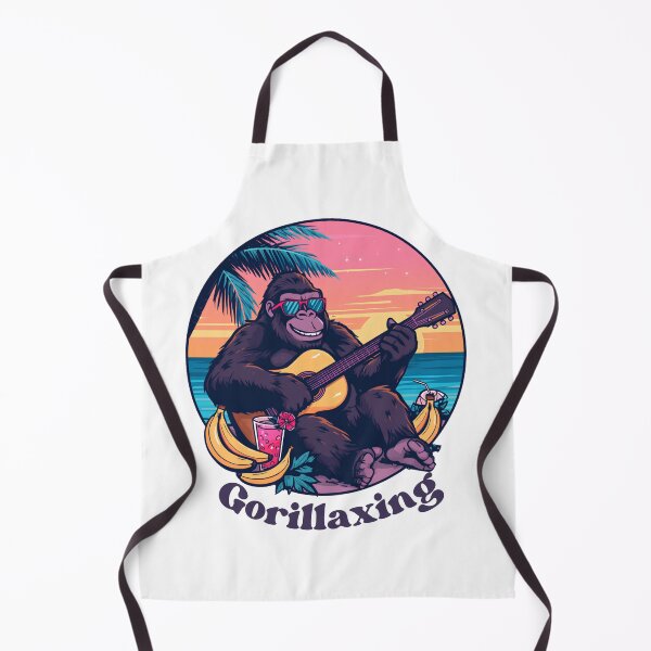 Item preview, Gorillaxing vacationer with guitar and cocktail - Retro illustration designed and sold by MarrysLifestyle.