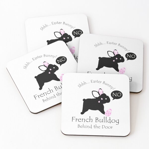 Item preview, Funny French Bulldog Easter Bunny Behind the Door Black Text designed and sold by Na7nasColorShop.