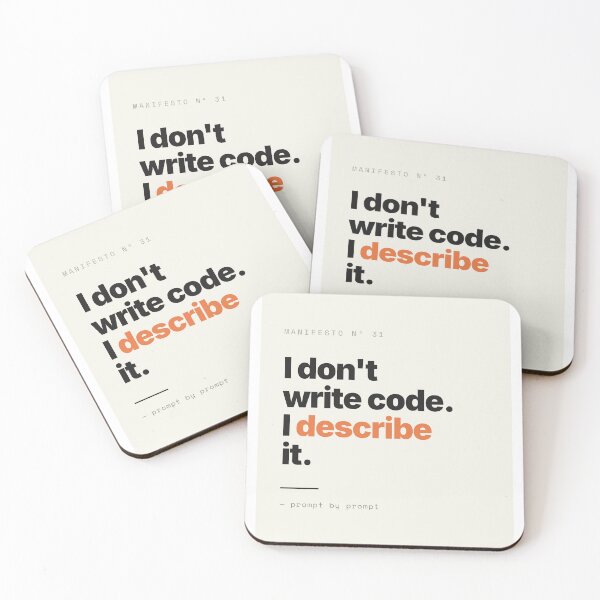 Item preview, I Don't Write Code, I Describe It — Funny Prompt Engineer AI Vibe Coding Shirt designed and sold by Studio Deadpan.