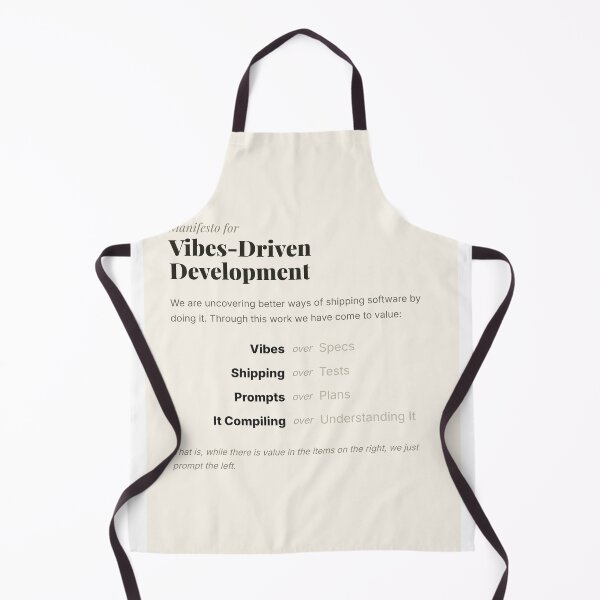 Item preview, Manifesto for Vibes-Driven Development: Vibes over Specs, Shipping over Tests — Funny AI Coding Tee designed and sold by Studio Deadpan.