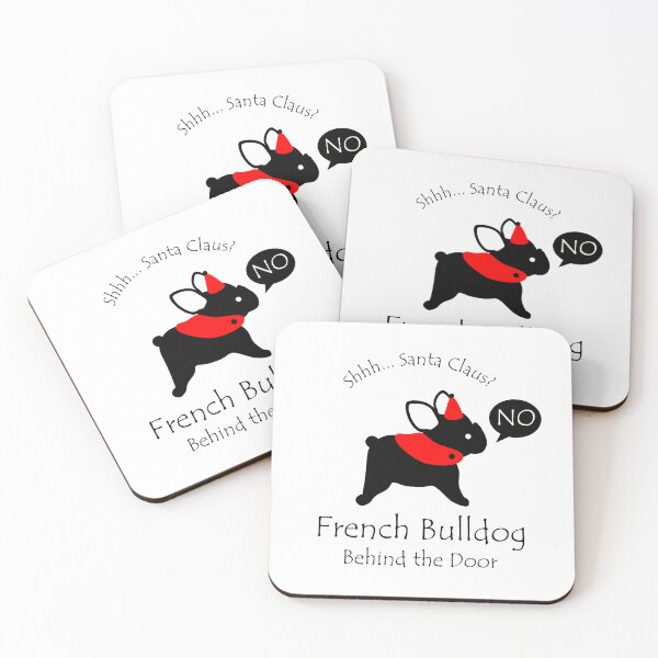 Item preview, Funny French Bulldog Santa Claus Behind the Door Black Text designed and sold by Na7nasColorShop.
