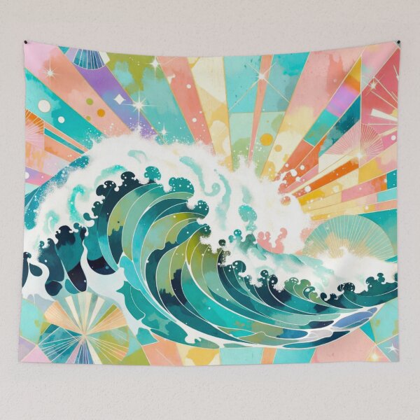 Item preview, Vibrant Rainbow Wave Ocean Sunset Print designed and sold by IntelliMindDesigns.