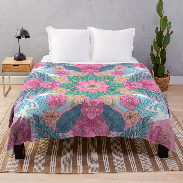 Item preview, Boho Pink Teal Floral Feather Mandala designed and sold by IntelliMindDesigns.