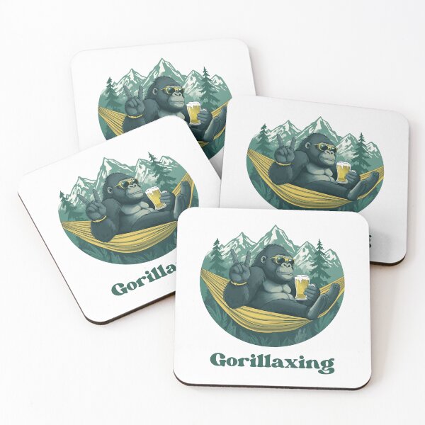 Artikelvorschau, Hammock Chiller Gorilla - Retro Illustration entworfen und verkauft von MarrysLifestyle.