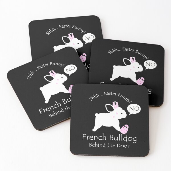 Item preview, Funny French Bulldog Easter Bunny Behind the Door White Text designed and sold by Na7nasColorShop.
