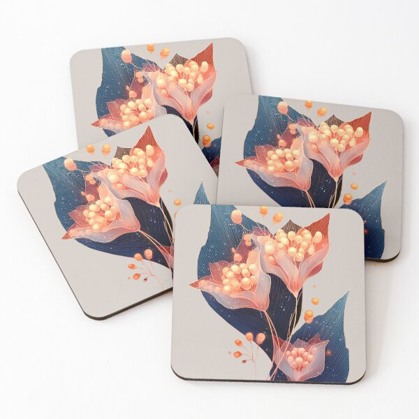 Item preview, Luminous Coral Flowers on Dark Night Leaves designed and sold by colorful-white.