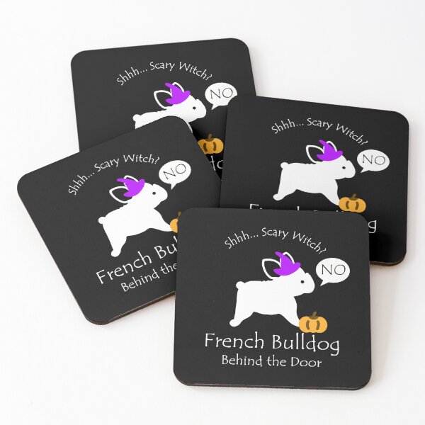 Item preview, Funny French Bulldog Scary Witch Behind the Door White Text designed and sold by Na7nasColorShop.