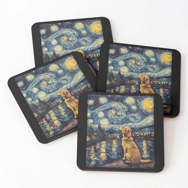 Item preview, Modern Art Painting Van Gogh Starry Night Golden Retriever  designed and sold by Littermin.