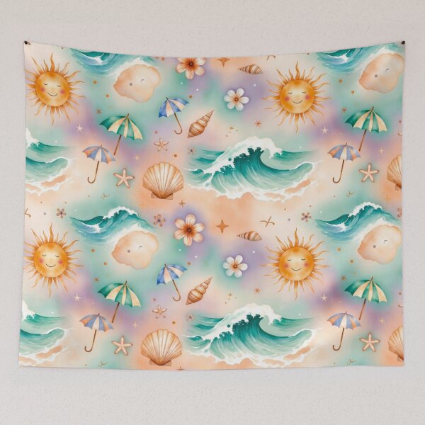 Item preview, Pastel Seashell Wave and Sun Pattern Art designed and sold by IntelliMindDesigns.
