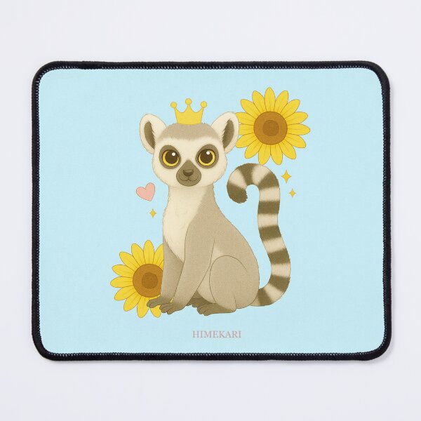 Item preview, Ring-Tailed Lemur with Sunflowers - Solid Blue designed and sold by HIMEKARI.