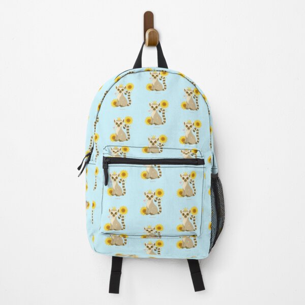 Item preview, Ring-Tailed Lemur with Sunflowers - Solid Blue designed and sold by HIMEKARI.