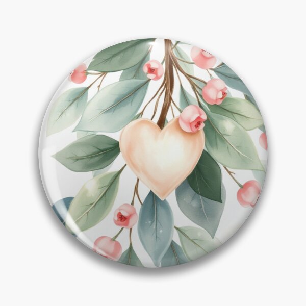 Item preview, Watercolor Heart with Elegant Pastel Floral Branches designed and sold by Vida e Arte.