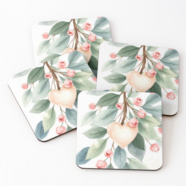 Item preview, Watercolor Heart with Elegant Pastel Floral Branches designed and sold by Vida e Arte.