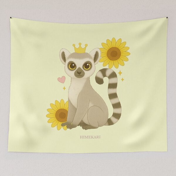 Item preview, Ring-Tailed Lemur with Sunflowers - Solid Cream designed and sold by HIMEKARI.