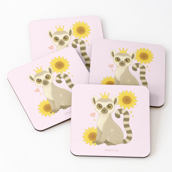 Item preview, Ring-Tailed Lemur with Sunflowers - Solid Pink designed and sold by HIMEKARI.