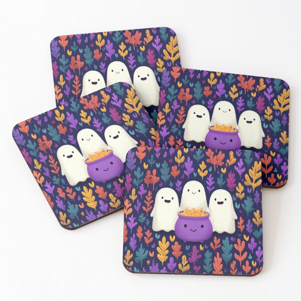 Item preview, Cute Halloween Ghosts with Smiling Purple Cauldro designed and sold by colorful-white.
