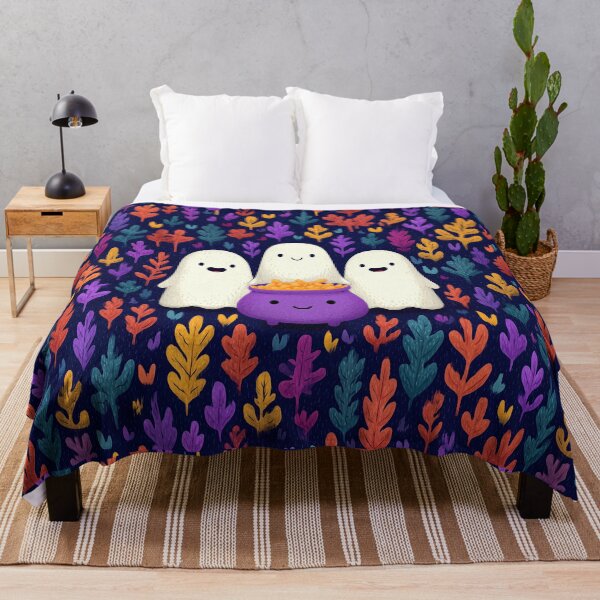 Item preview, Cute Halloween Ghosts with Smiling Purple Cauldro designed and sold by colorful-white.