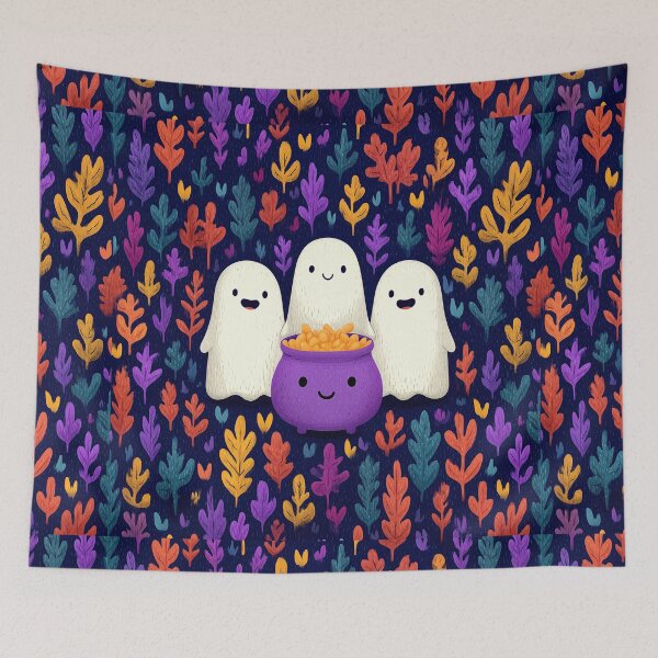 Item preview, Cute Halloween Ghosts with Smiling Purple Cauldro designed and sold by colorful-white.