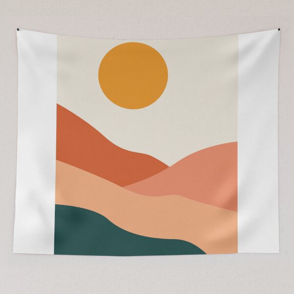 Item preview, Mid-Century Modern Sun and Boho Abstract Mountains designed and sold by TatinkaArtskill.