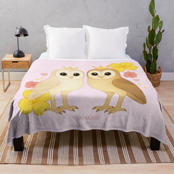 Item preview, Cute Barn Owl Couple with Flowers - Solid Pink designed and sold by HIMEKARI.