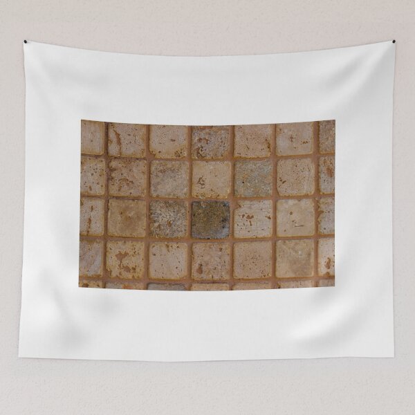 Item preview, Beige Stone Mosaic Tile Close-Up Showing Grouted Square Tiles and Natural Texture designed and sold by Nmallia.