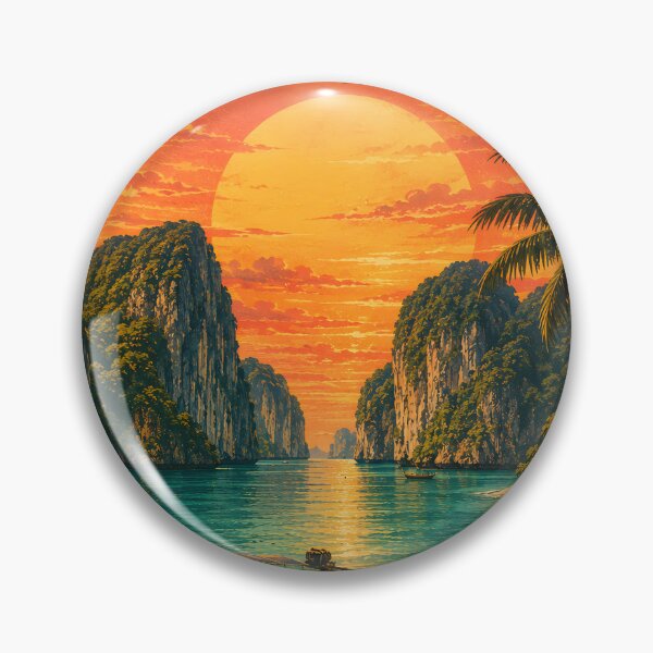 Item preview, Maya Bay Thailand Vintage Travel Poster with Tropical Sunset Illustration designed and sold by Spirit of Siam.