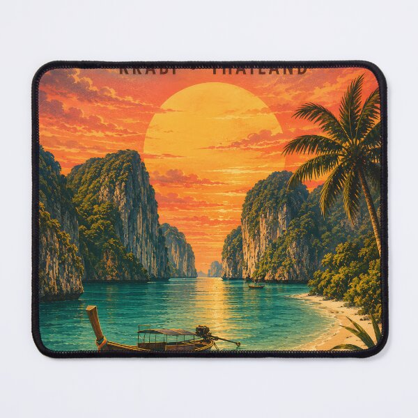 Item preview, Maya Bay Thailand Vintage Travel Poster with Tropical Sunset Illustration designed and sold by Spirit of Siam.