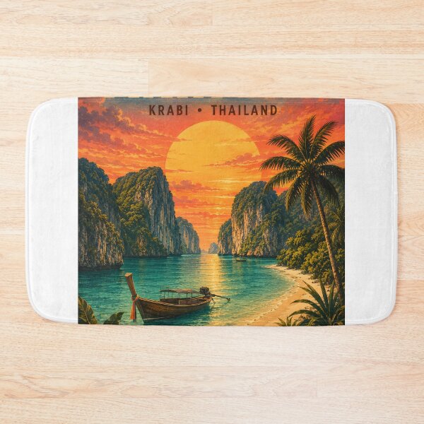 Artikelvorschau, Vintage-Reiseposter „Maya Bay, Thailand“ mit tropischem Sonnenuntergang entworfen und verkauft von Spirit of Siam.