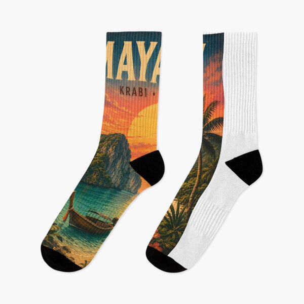 Item preview, Maya Bay Thailand Vintage Travel Poster with Tropical Sunset Illustration designed and sold by Spirit of Siam.