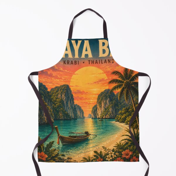 Item preview, Maya Bay Thailand Vintage Travel Poster with Tropical Sunset Illustration designed and sold by Spirit of Siam.